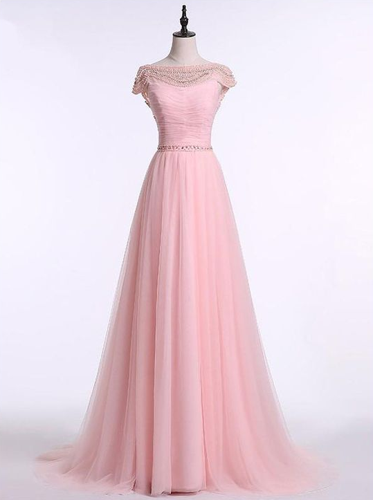 Elegant A Line Tulle Formal Prom Dress, Beautiful Long Prom Dress