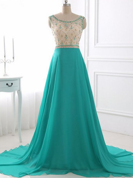 Elegant Aline Beading Chiffon Formal Prom Dress, Beautiful Long Prom Dress, Banquet Party Dress