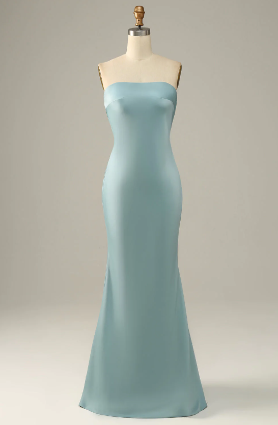 Mermaid Silk Satin Blue Long Evening Party Dress Prom Dresses With High Slit main image 1