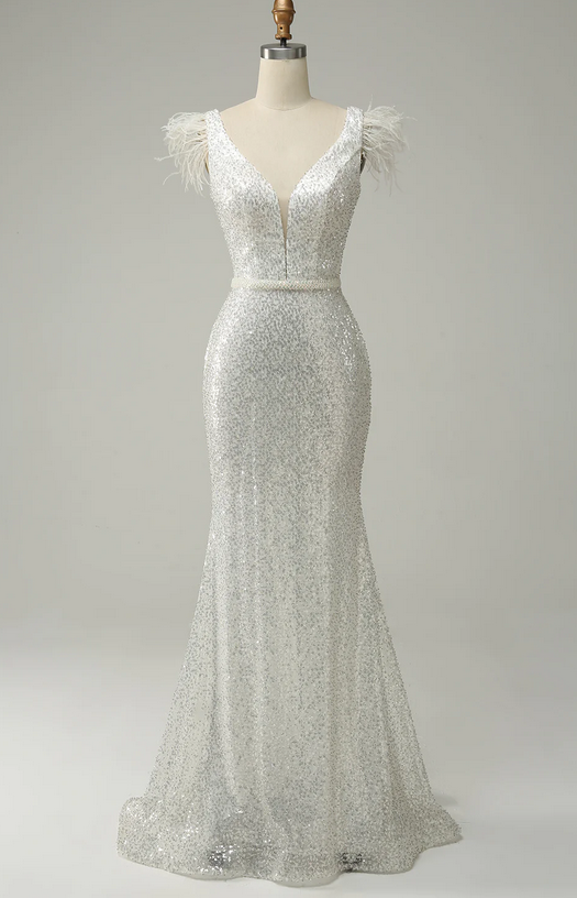 Elegant V-Neck Sleeveless Sequins Long Prom Dress for Evening