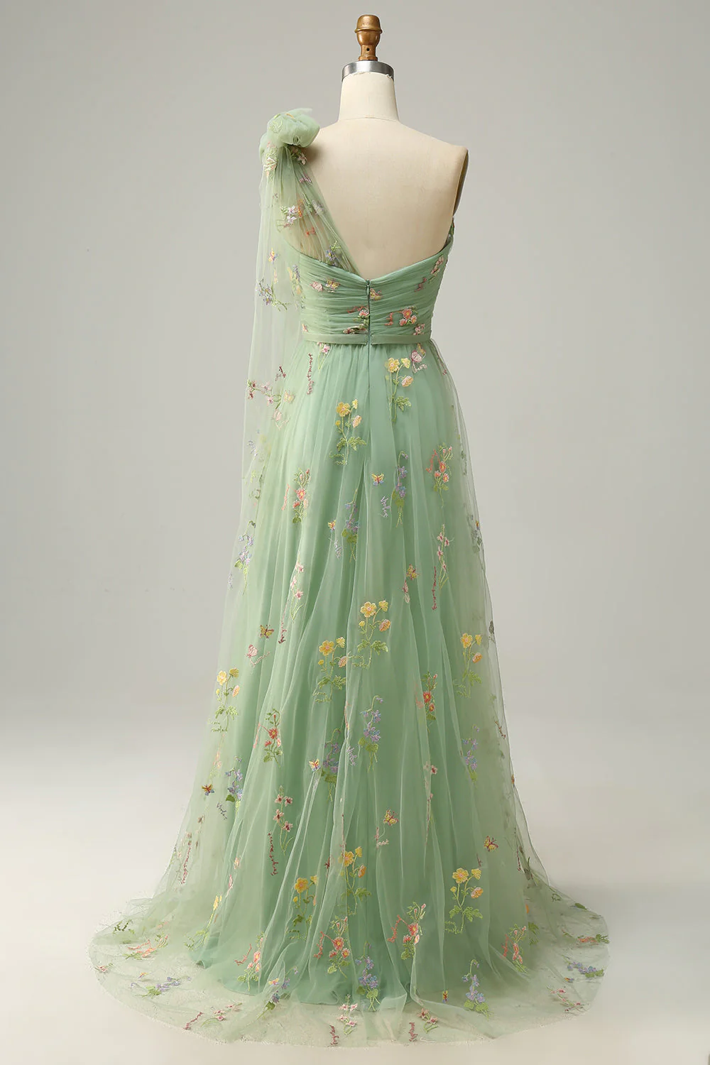 Designer A-line Dark Green One Shoulder Long SLeeve Prom Dress main image 0