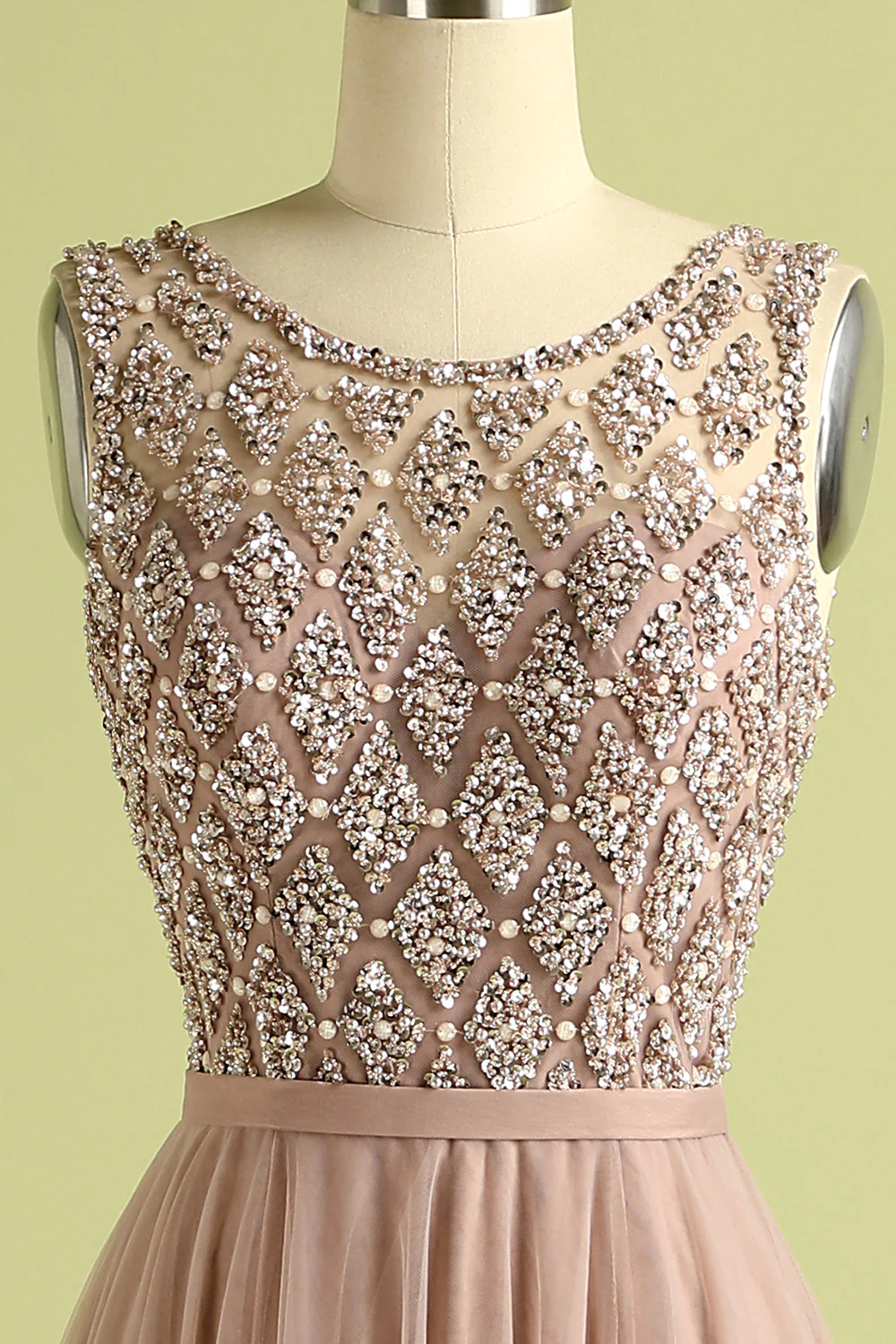 Elegant Green Tulle Beaded Long Prom Evening Dress Y8298