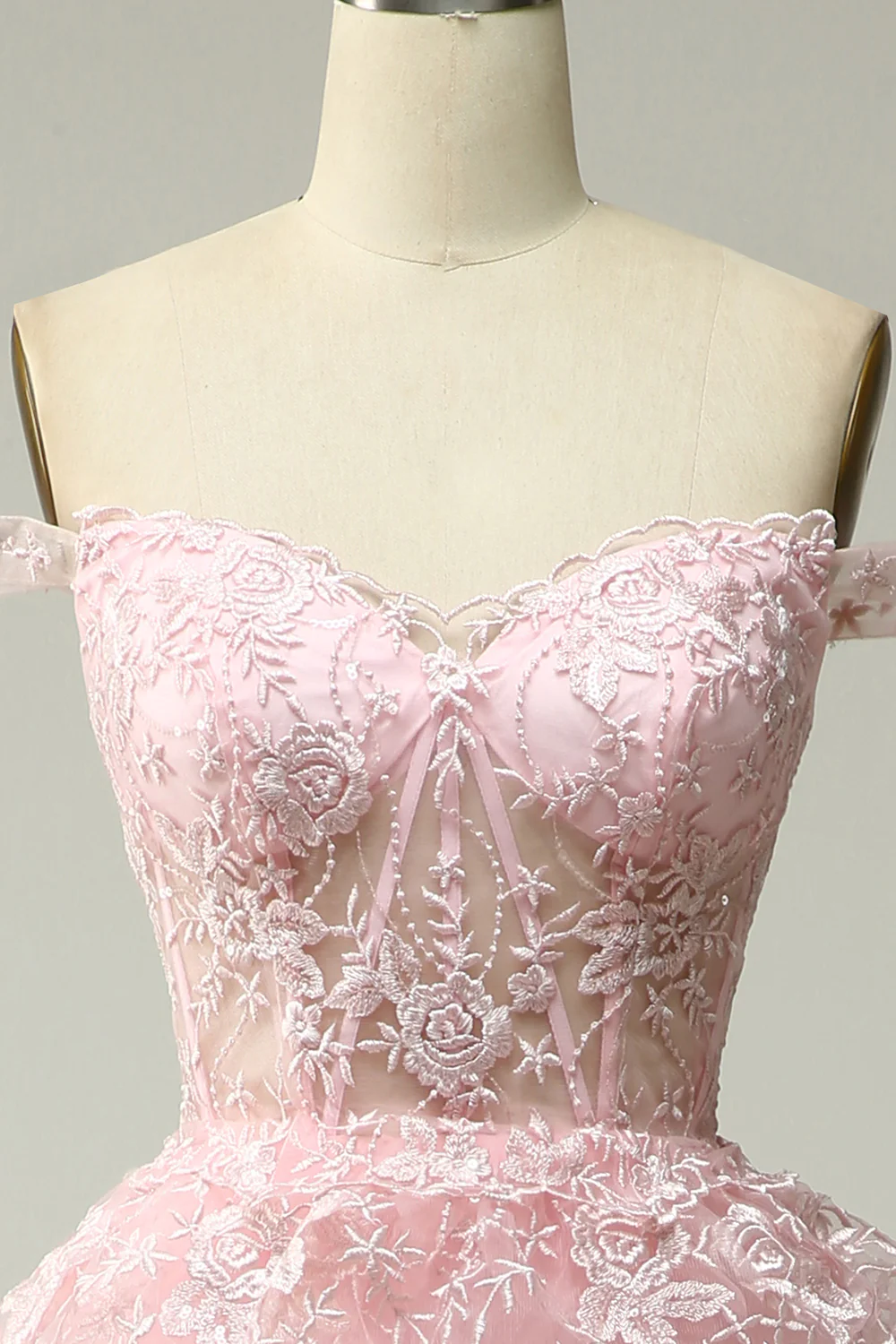 Off the Shoulder Pink Appliques Prom Dress LBQ1641
