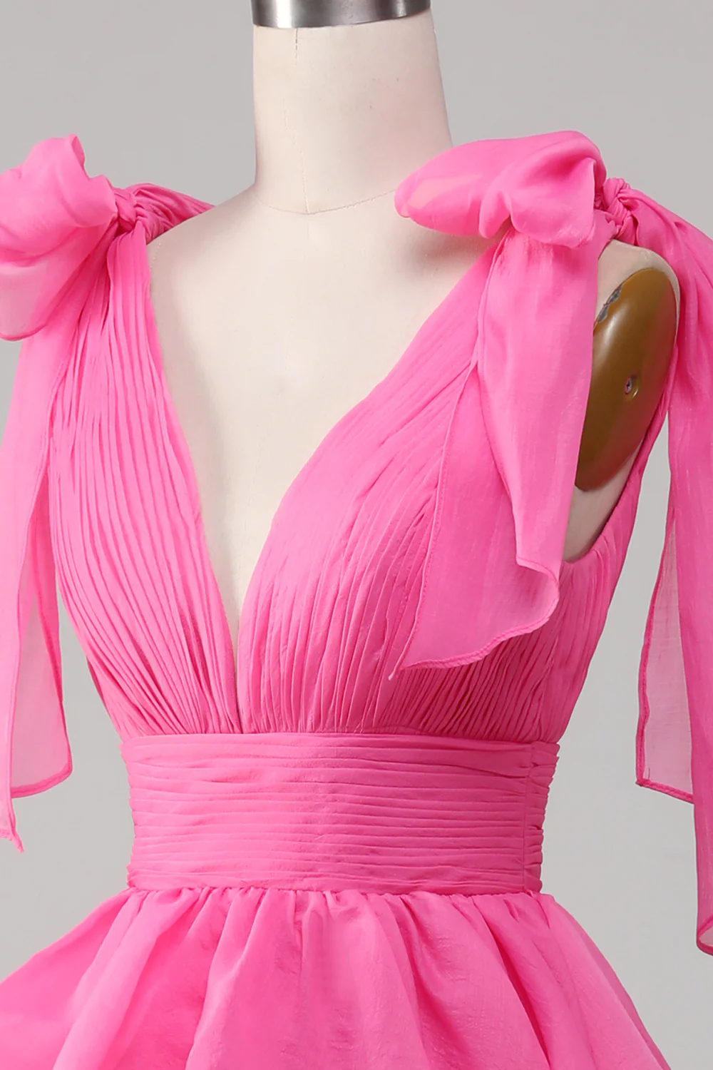 A-Line Floor-length V-neck Long Dress With Slit Fuchsia
