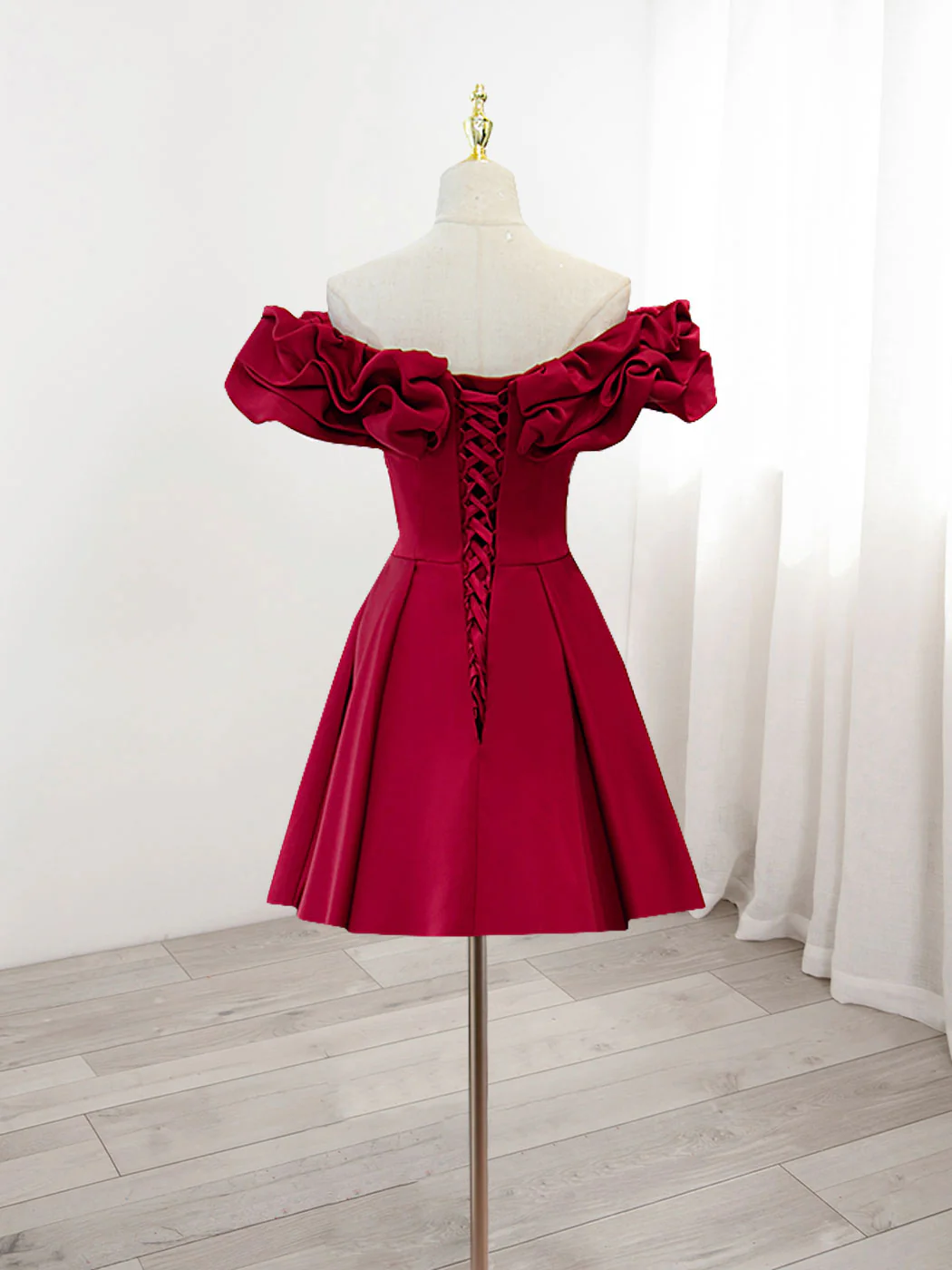 Cute A Line Short Sleeves Burgudny Homecoming Dresses c3211