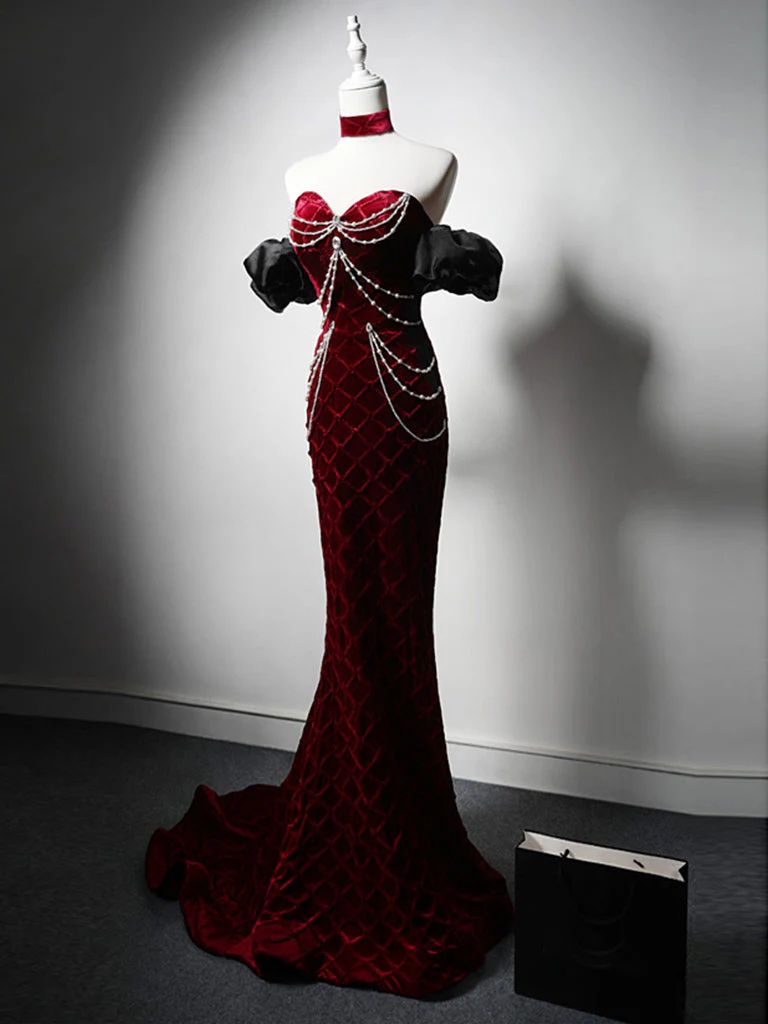 Portrait Sweetheart Sequined Long Mermaid Prom Dress with Ruffles