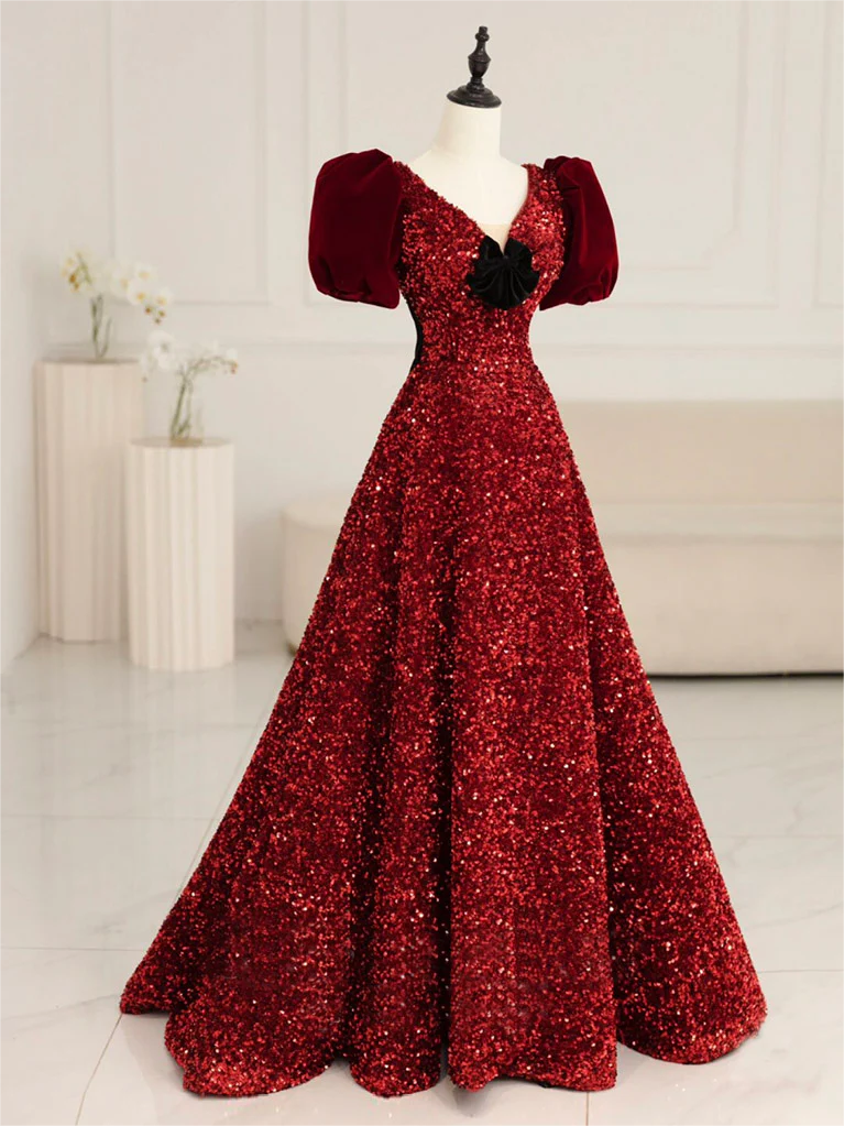 Burgundy sequin long prom dress, Special Occasion Dresses     fg2380 main image 0