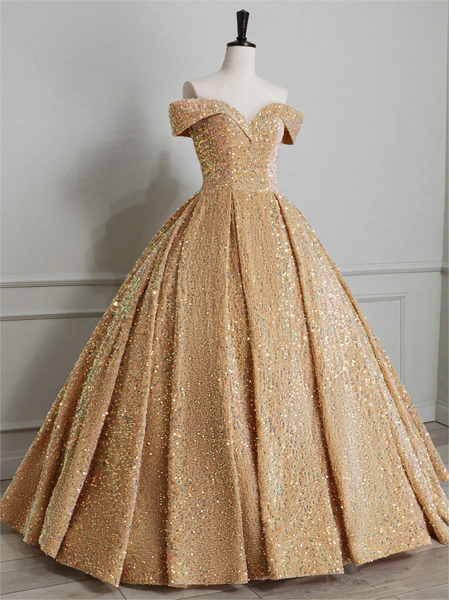 Champagne Backless Sequin Long Prom Dress Sequin main image 1