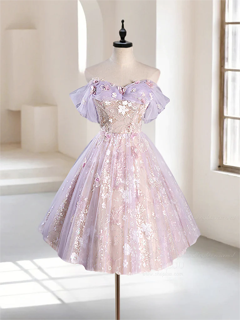 Cute v neck purple short prom dress sequin homecoming dress     fg2403
