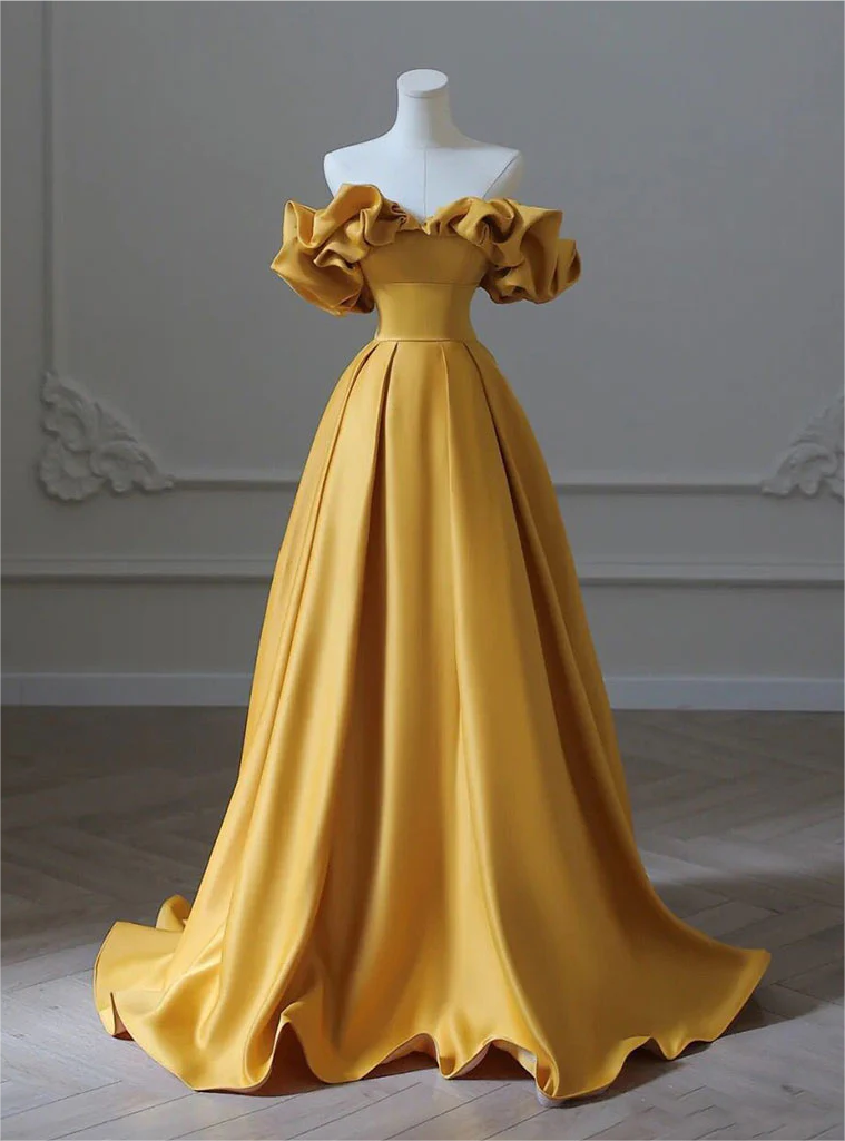 Prom Dress,satin Yellow Long Prom Dress, Aline Formal Yellow Graduation ...