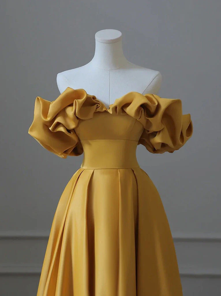 Prom Dress,satin Yellow Long Prom Dress, Aline Formal Yellow Graduation ...