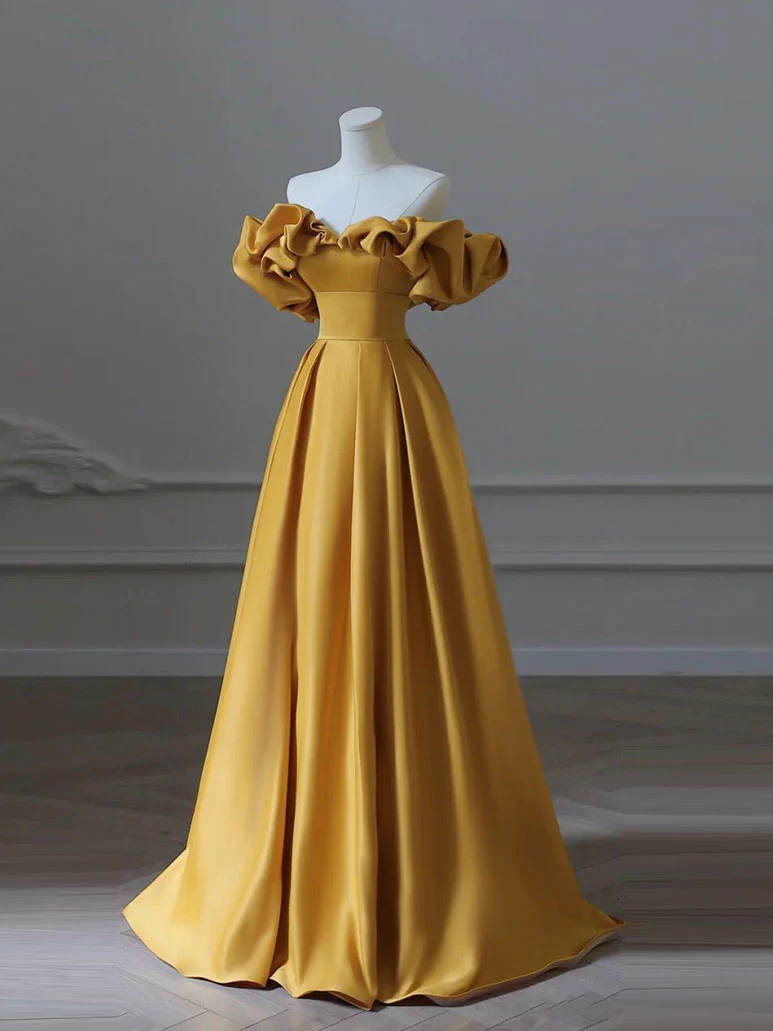 Prom Dress,satin Yellow Long Prom Dress, Aline Formal Yellow Graduation ...