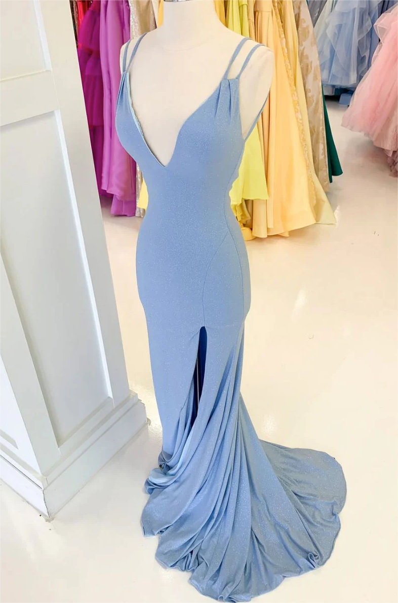 Prom Dress,simple V Neck Mermaid Long Prom Dress Blue Long Evening ...