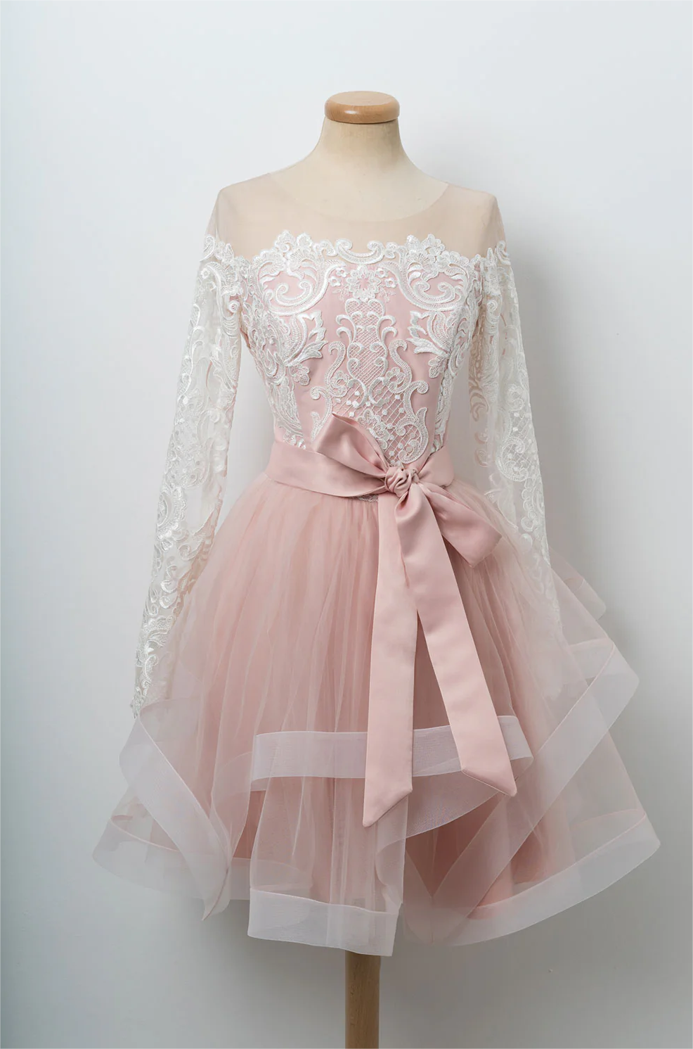 Prom Dress,pink Round Neck Tulle Lace Short Prom Dress, Pink Homecoming ...