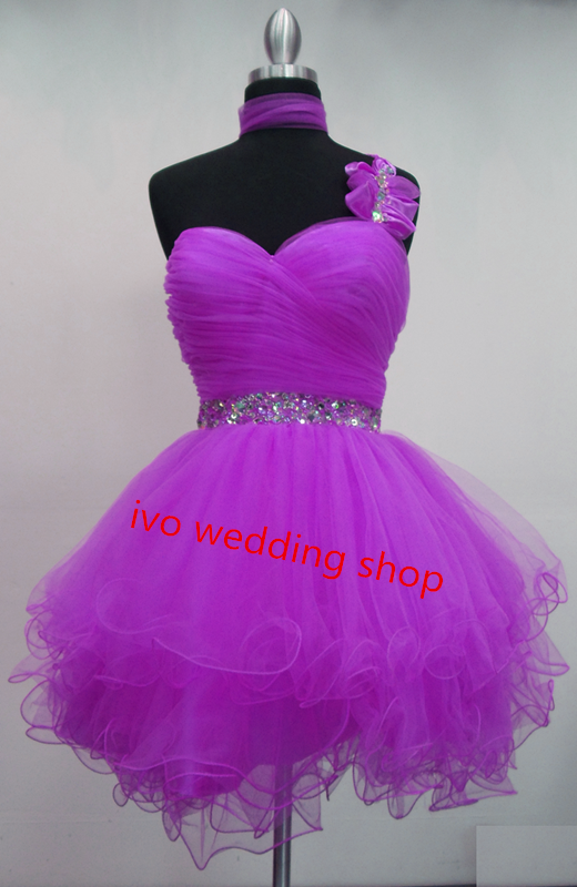 Lovely Purple Mini Tulle Ball Gown Homecoming Dresses With Beadings ...