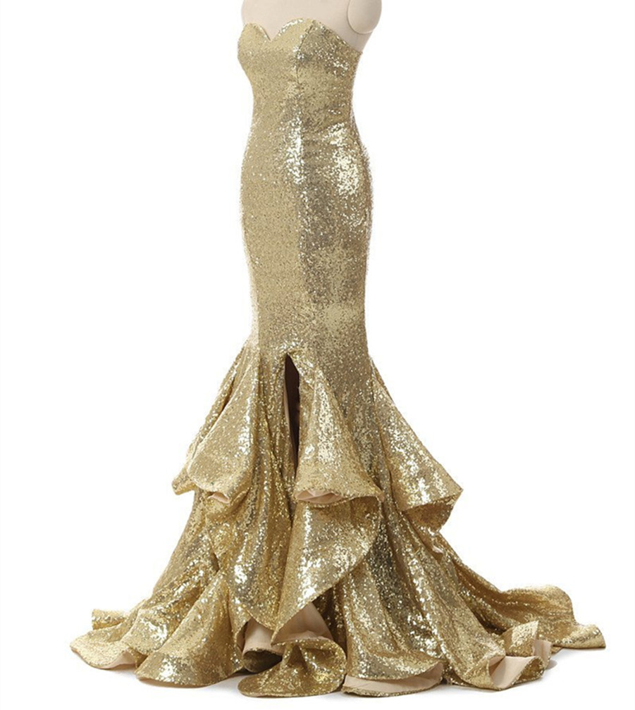 Evening Dresses, Prom Dresses,Party Dresses,Gold Sequins Long Prom ...