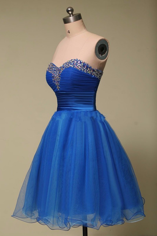 A Line Sweetheart Sleeveless Beaded Crystal Royal Blue Evening Party ...